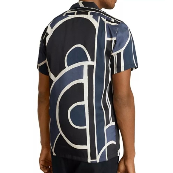 Reiss Deco Geometric Print Shirt, size M, point collar, polyester, new with tags - Picture 15 of 15